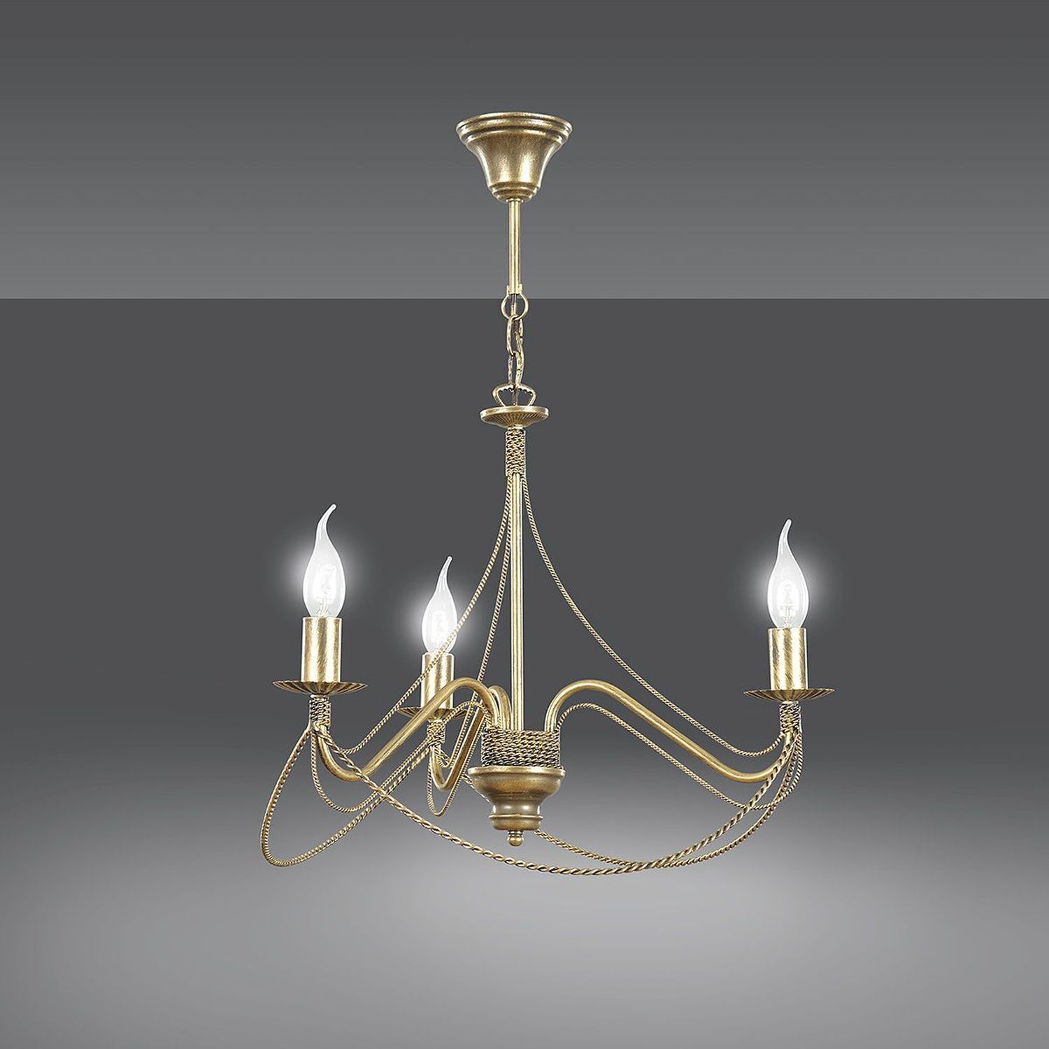 Lustre Or Métal Rustique 3 flammes E14