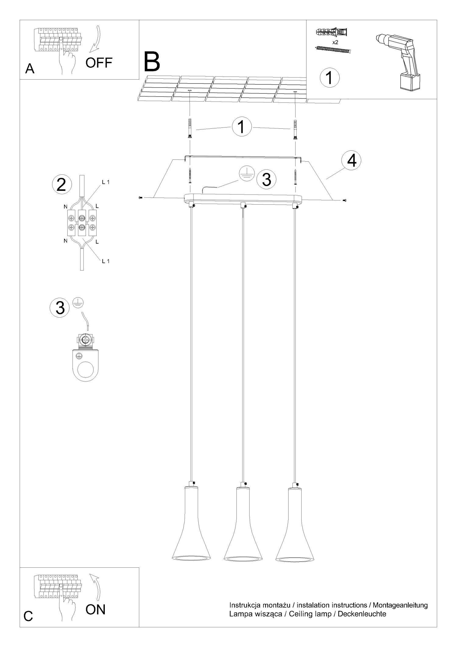 Pendelleuchte Beton Grau Schwarz E14 46 cm 3-flammig pendant lights, deckenlampe, mehrfachleuchte, hängelampe, drei leuchten